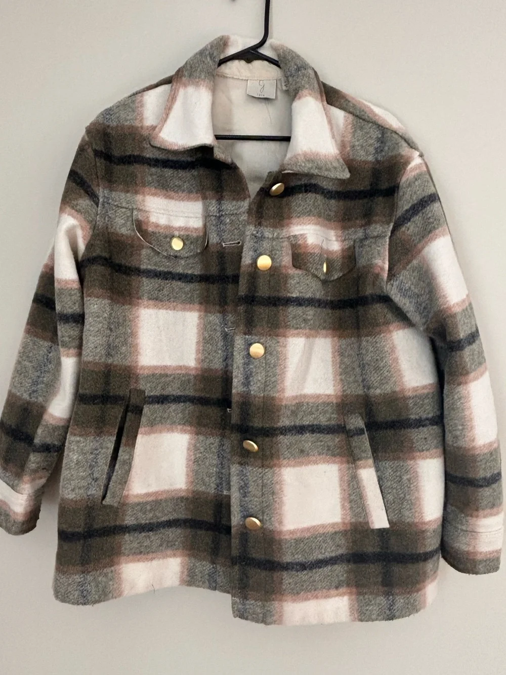 Joie Neutral Plaid Shacket in Cream, Green & Brown
